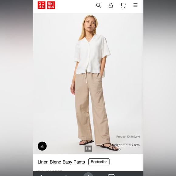 Uniqlo Pants - Uniqlo linen blend easy pants Beige, M, long length